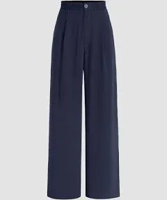 Cider Solid High Waist Pleated Wide Leg Trousers