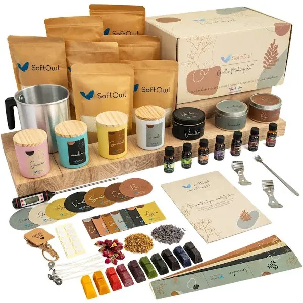 SoftOwl Premium Soy Candle Making Kit - Full Set - Soy Wax, Big 7oz Jars &amp; Tins,