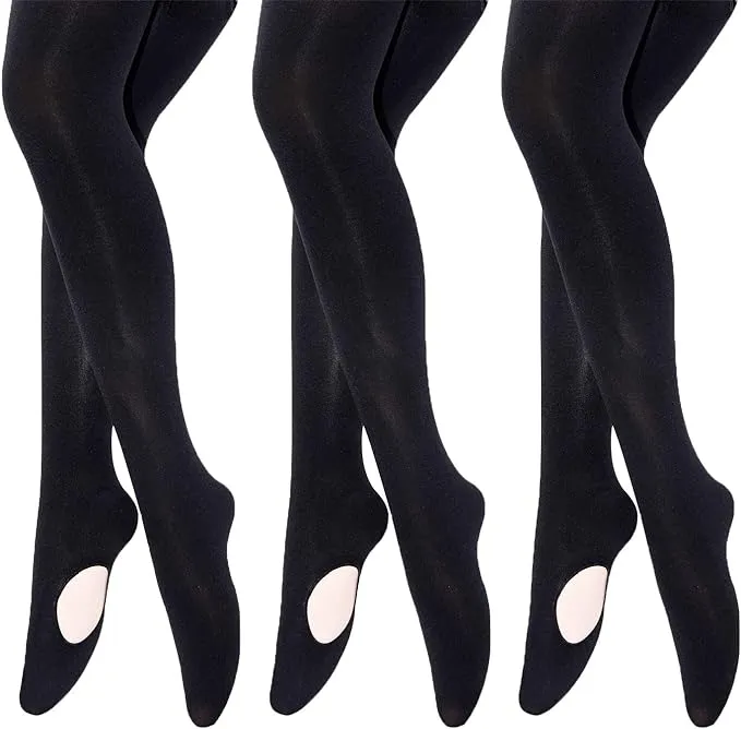 MANZI Womens Girls Solid Color Comfortable Convertible Ballet Tights 1-3 Pairs Pack