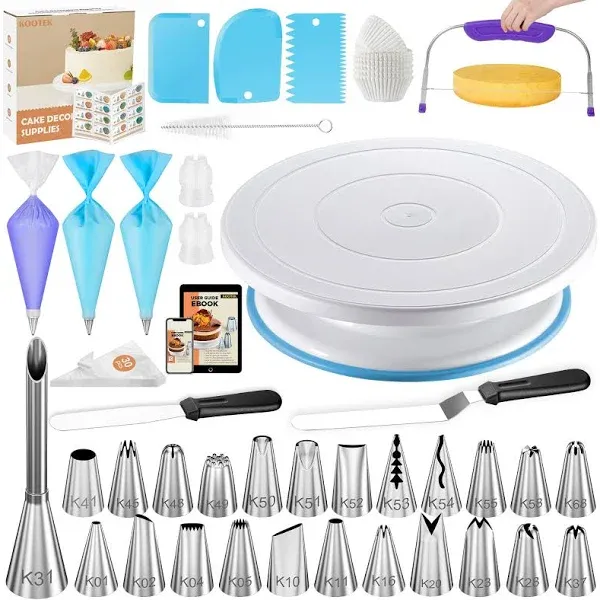 Kootek 96PCs Cake Decorating Kits, Baking Supplies Tools with Cake Stand Turntable, Piping Bags and Tips, Cake Leveler, Frosting Icing Spatulas & More Accessories for Cake Cupcake Decorations