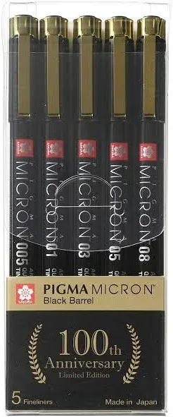 Sakura Pigma Micron Black Barrel 5 Fineliners