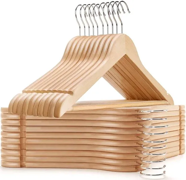 Quality Wooden Hangers - Slightly Curved Hanger 20 Pack Sets - Solid Wood Coa...