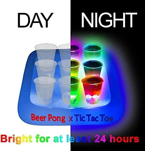 23*23 Inch Glowing Beer Pong Pool Party Rack Tic Tac Toe Floating Rafts, Swim...