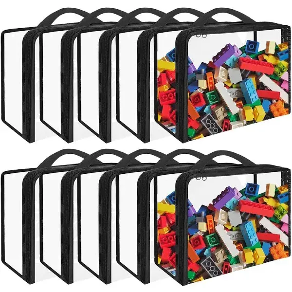 10 Pack Extra Large Toy Storage Bags PVC Organizing Bags with Zippered, Toy Storage Organizer with Portable Handheld，Waterproof Toy Bags for Board Games Clay, Building Blocks, Toys，Books