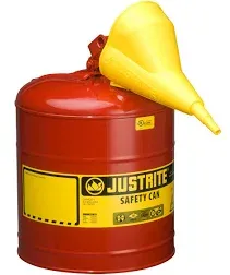 JUSTRITE Type I Safety Can: For Use With Flammables, 5 gal Capacity, Includes Funnel, Red