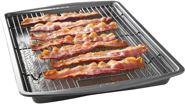 GoodCook 15” x 10.5” Nonstick Carbon Steel Baking Pan & Raised Wire Rack – Pizza Crisper, Crispy Bacon, Multipurpose Cooking Sheet Pan, Cooling Rack