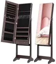 Nicetree Jewelry Cabinet with Full-Length Mirror Lockable Jewelry Armoire Organizer