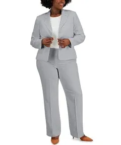 Le Suit One Button Closure Long Sleeve Jacket with Zip Closure Straight Crepe Pant