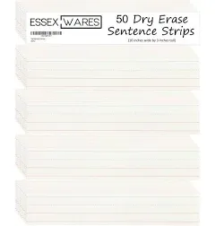 50 Pack, 16&#034; Wide X 3&#034; Tall Dry Erase Sentence Strips - Sentence Strips Cardstoc