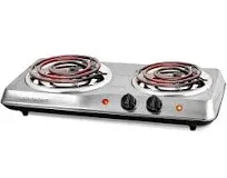 OVENTE Electric Countertop Double Burner, 1700W Cooktop with 6" and 5.75" Stainless & Electric Countertop Single Burner, 1000W Cooktop with 6" Stainless Steel Coil Hot Plate