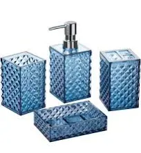 A+KCEYON Blue Bathroom Accessories Set 4 Pcs Navy Blue Bathroom Accessories Toothbrush Holder Soap Dispenser Set Contain Soap Dish Tumbler Diamond