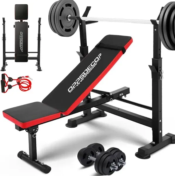 Oppsdecor 600lbs 6 in 1 Weight Bench Set with Squat Rack Foldable Bench Press Set with Removable Catch