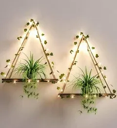 Artificial Ivy LED-Strip Wall Hanging Shelves Set of 2 Macrame Shelf for Bedr...