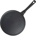 SKitchn Crepe Pan Nonstick Die-Cast Aluminum Non-Stick Induction Compatible Flat Tawa Griddle - 11Inches, Black