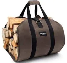 Log Holder Firewood Carrier Bag Canvas Waxed Large Firewood Log Tote Bag, Brown