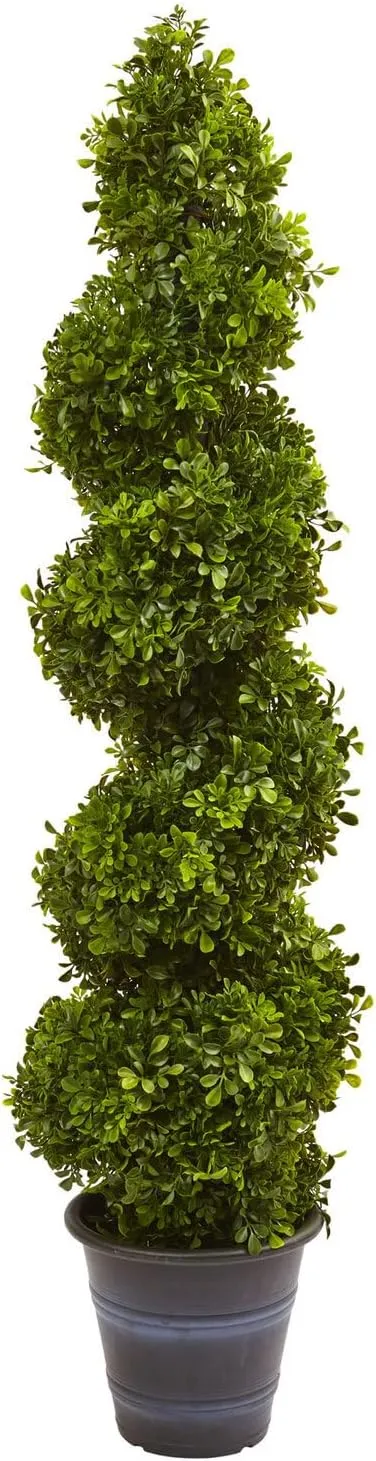 Coastal Cottage Spiral Topiary with Planter, 4 Ft Tall Indoor/Outdoor Arrangement for Classic Coastal Cottage Decor