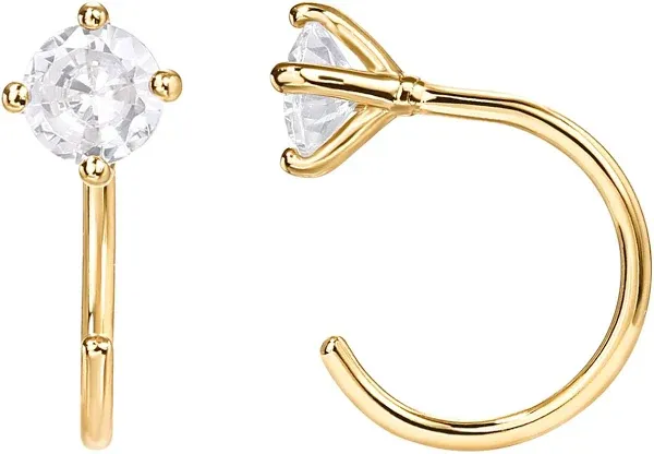 PAVOI Women's Solitaire Half Gold Hoop Earrings