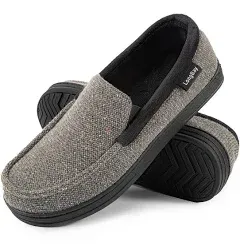 LongBay Men's Cozy Moccasin Slippers Loafer House Shoes with Memory Foam and Rubber Sole for Indoor Outdoor