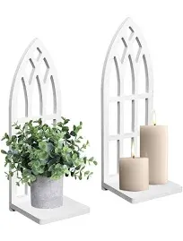 HPC DECOR Candle Sconces Wall Decor Set of 2- Handmade white wood sconces-2