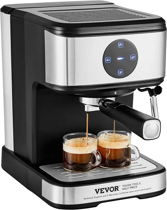 VEVOR Espresso Machine, 15 Bar Coffee and Espresso Maker with Milk Frother Steam Wand, Professional Semi-Automatic Cappuccino Latte Machine with Touch Screen & Removable Water Tank, NTC Control System