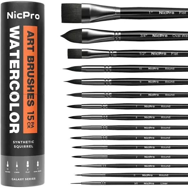 Nicpro 15 Pcs Professional Watercolor Paint Brushes Set