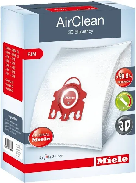 Miele FJM Vacuum Bags - 3D AirClean - 4 HEPA Bags &amp; 2 Filters Per Box  