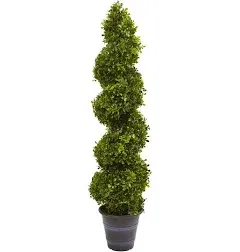 Nearly Natural Green Boxwood Spiral Artificial Topiary with Planter Indoor/Outdoor