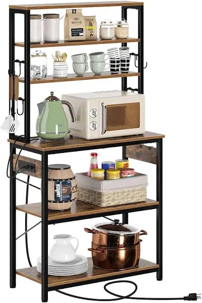 Rolanstar Baker&#039;S Rack with 4AC Power Outlet, 59.1In Microwave Stand with 10 Hoo