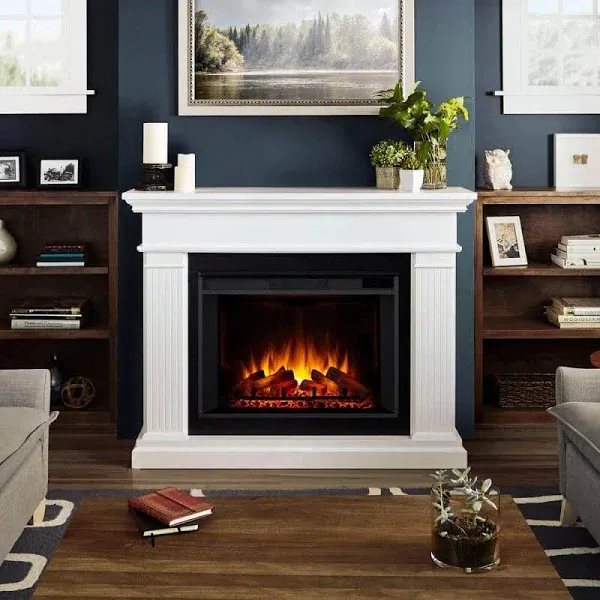 Real Flame Centennial Grand Electric Fireplace with Mantel for Living Room or Bedroom, Replaceable Fireplace Insert Heater, Realistic Log and Flame Effect, Remote Control, Timer.