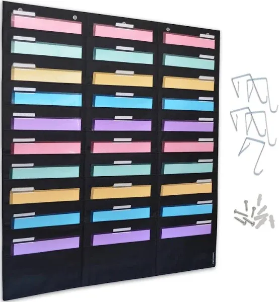 WalMaster Heavy Duty, 30-Pocket Wall Chart Filing System for Classroom and Of...