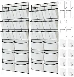 TidyMaster 2 Pack Extra Large Hanging Over Door Shoe Organizers, 12 Mesh Pockets + 6 Large Mesh Storage Various Compartments with 8+8 Hooks Shoes