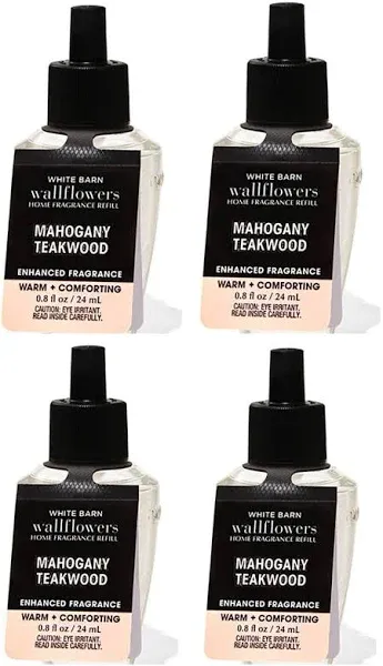 Mahogany Teakwood, Bath and Body, Wallflowers Fragrance Refill, 0.8 fl oz, 4 Pack, Clear