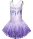 EQSJIU Gymnastics Dress for Kids Skirted Leotards Purple Gradient Colo