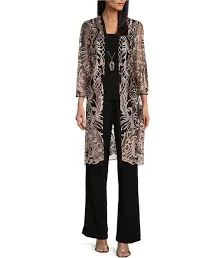 R M Richards 34 Sleeve Round Neck Embellished Sequin Duster Jacket 3-Piece Pant Set, Womens, 8, Rose/Black