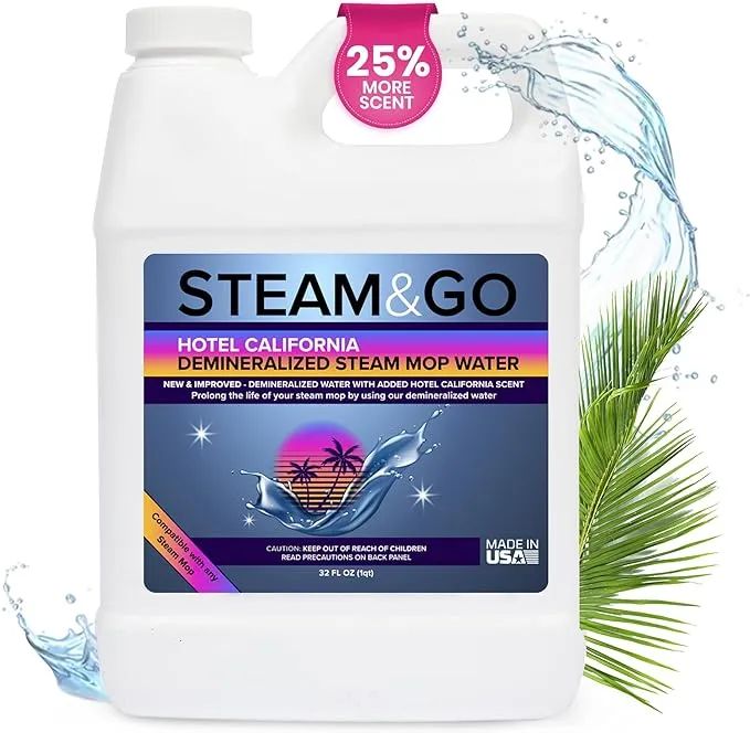 Steam and Go Demineralized Water - Uniwersalny środek czyszczący do parownic, mopów, podłóg drewnianych i innych powierzchni podłogowych - idealny do domu i biura - zapach Hotel California, 32 uncje