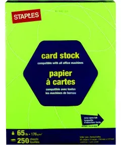 Staples Card Stock, 8.5" x 11", Bright Green - 250 count