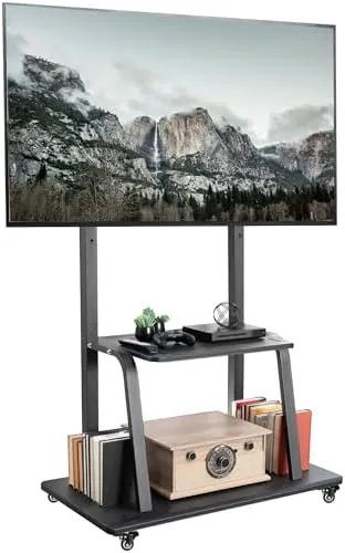 VIVO Heavy Duty Mobile TV Cart for 42 to 100 inch Screens up to 330 lbs, LCD LED OLED 4K Smart Flat and Curved Panels, Max 800x600 VESA, Metal AV Shelf, Locking Casters, Black, STAND-TV100C