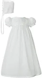 Girls 24" Poly Cotton Teardrop Lace Christening Baptism Gown with Bonnet