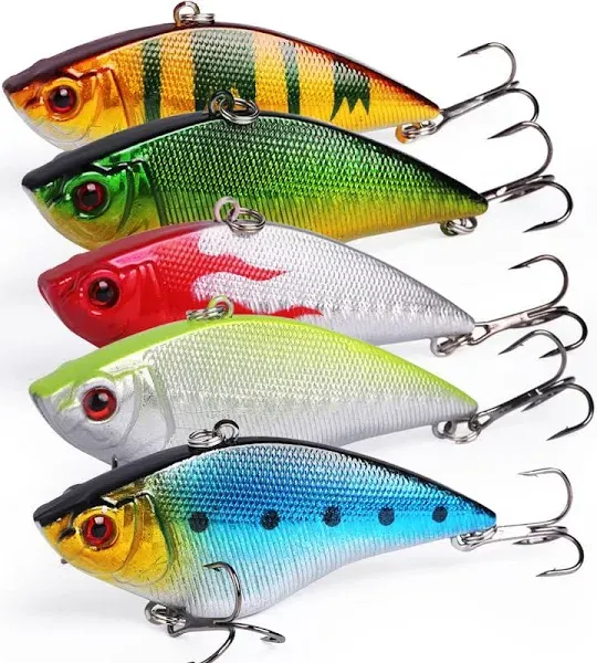 Sougayilang Fishing Lures Large Hard Bait Minnow VIB Lure with Treble Hook Life-Like Swimbait Fishing Bait Popper Crankbait Vibe Sinking Lure for Bass Trout Walleye Redfish