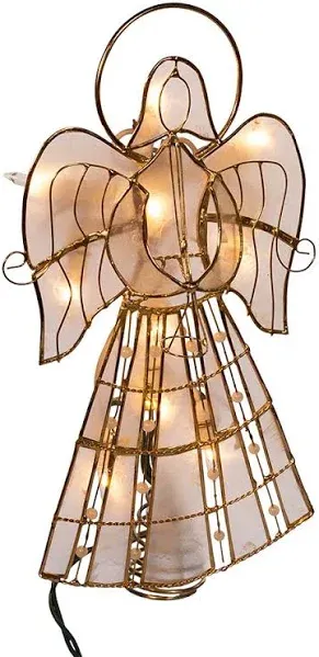 Kurt Adler (#UL3113) 10-light Capiz Angel w/ Vines &amp; Pearls Lighted Treetop, 10&#034;