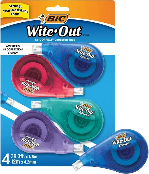 BIC White-Out Brand EZ Correct Correction Tape, 4 Count (Pack of 2)