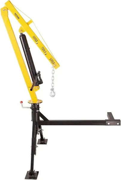 VEVOR Hydraulic Pickup Truck Crane, 1000 lbs Capacity, 360° Swivel, Hitch Mounted Crane with Three Boom Capacities of 500 lbs, 750 lbs & 1000 lbs, for Lifting Goods in Construction, Forestry, Factory