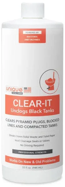 Clear-It RV Black Tank Unclogger Liquid - Unclogs Camper Black Water Hol