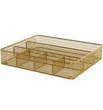 Gold Mesh Metal 6 Compartment Large Desk Drawer Organizer