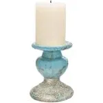 Creative Co-op Small Distressed Blue Terracotta Pillar Candle Holder