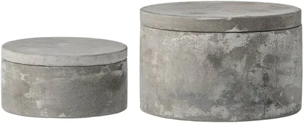 Bloomingville Set of 2 Grey Round Decorative Cement Lids Boxes