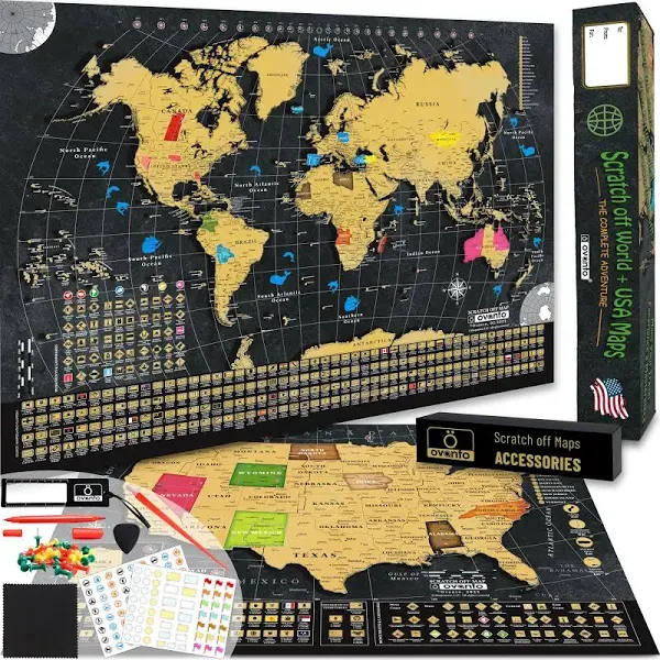 OVANTO Scratch Off World Map & US Map