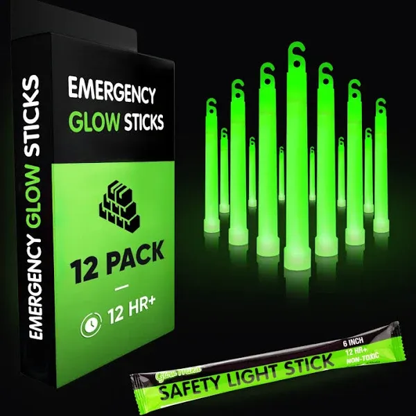 12 Ultra Bright Emergency Glow Sticks Individually Wrapped Long Lasting Industrial Grade Glowsticks for Survival Gear