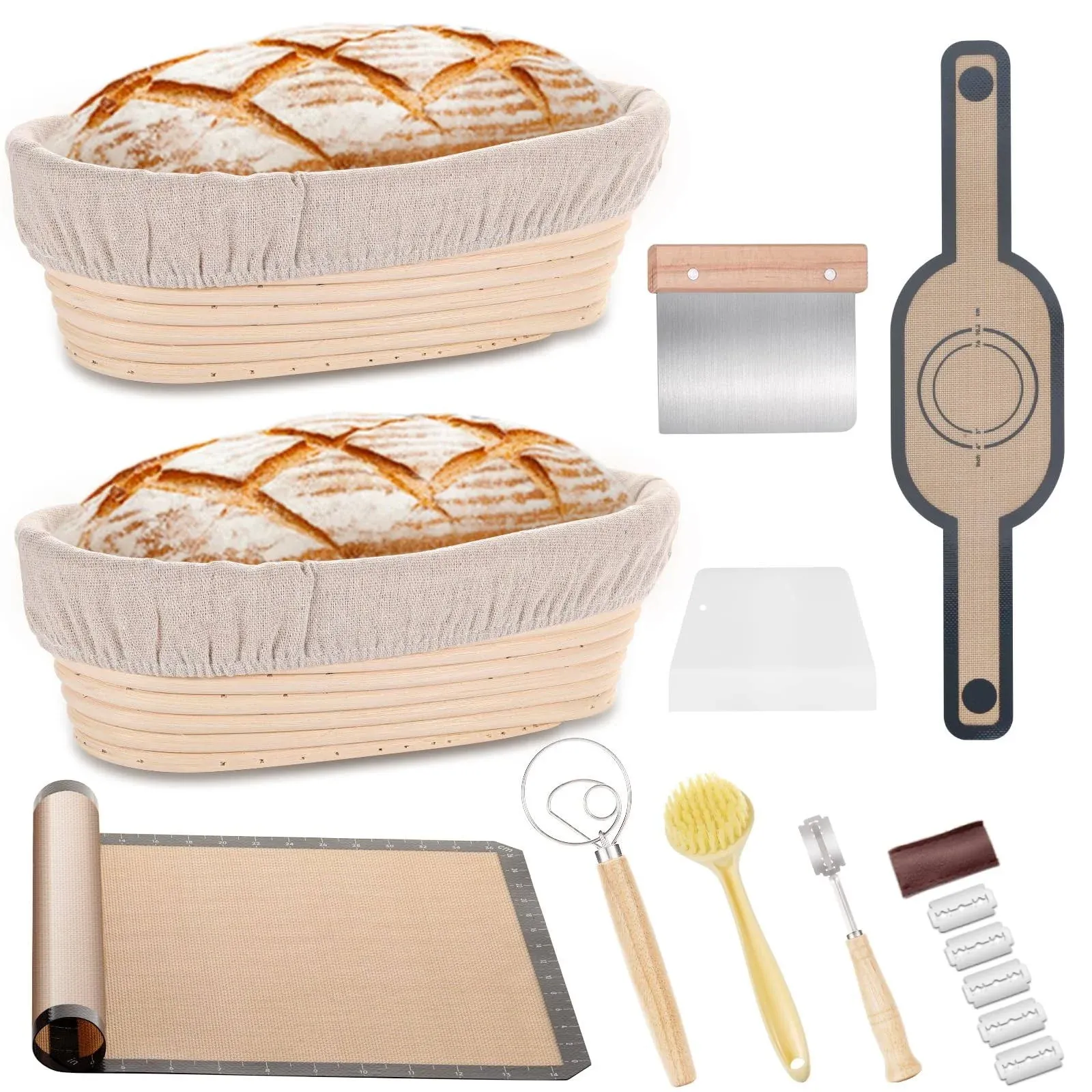 Banneton Bread Proofing Basket, 10 Inch Oval Bread Proofing Basket Set, 