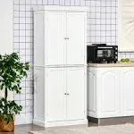 HOMCOM Freestanding Modern 4 Door Kitchen Pantry, Storage Cabinet Organizer with 6-Tier Shelves, and 4 Adjustable Shelves - White